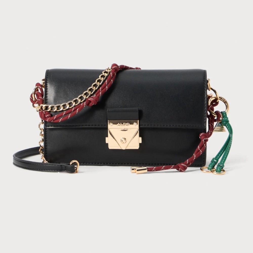 ALDO EVENGELIA Black Crossbody Bag with Red and Green Accents